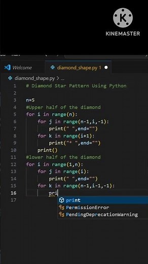 Python Star "⭐" Pattern || Python Diamond Shape Pattern Tutorial || Python Basic Pattern #python