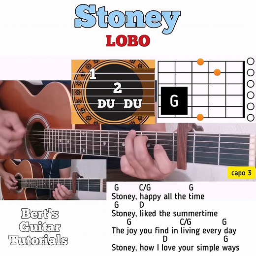 Stoney - LOBO guitar chords w/ lyrics & bass strumming tutorial | Bert's Guitar Tutorials