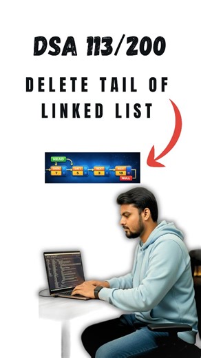 NEURAL CIPHER on Instagram: "Deletion of tail node in linked list step by step 🔥 In this reel, I explained how to delete last node of linked list safely using C++, C and Java. You’ll learn: ✔️ how to reach second last node ✔️ why we need prev pointer for tail deletion ✔️ how to disconnect last node ✔️ how to handle single node linked list Deletion at tail is an important operation in linked list data structure and is frequently asked in DSA, college exams and placement interviews. It helps in u