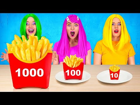 100 LAYERS FOOD CHALLENGE || Giant vs Tiny Food Challenge for 24 Hours by 123 GO! FOOD