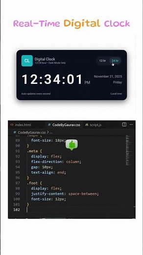 Real-Time Digital Clock ⏰ | HTML CSS JavaScript