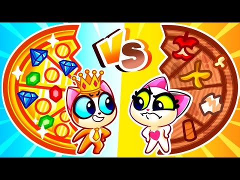 Gold vs Trash Pizza 🍕 Girls Vs Boys | Funny Cat Story | Learn Sharing & Healthy Habits for Kids