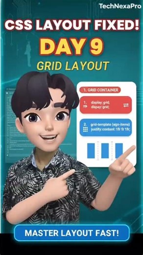 CSS baiscs Grid Layout | Day 9 CSS Series #technology #tech #coding #webdevelopment #shorts #fyp