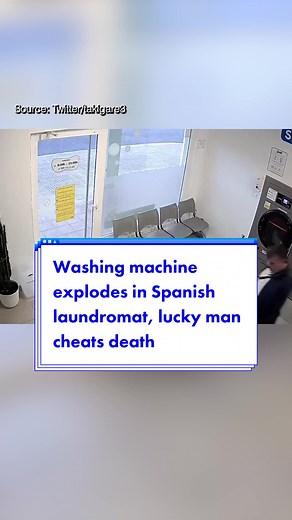 This man exited a laundromat in Spain seconds before a washing machine exploded. Investigations revealed that the explosion was caused by a lighter left in a piece of clothing. #fyp #viralnews