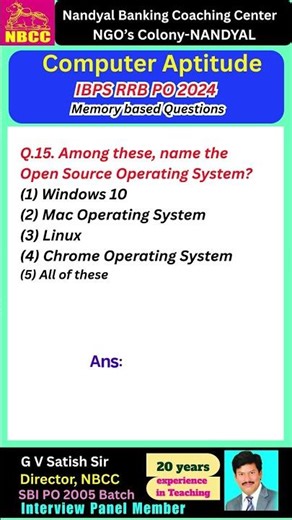 Computer Knowledge–IBPS RRB PO 2024 (Memory based questions)|NBCC (Nandyal Banking Coaching Center)