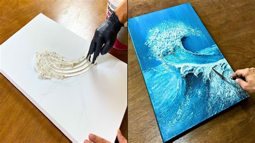 Textured wave painting tutorial: 3D ocean art with modeling paste & acrylics