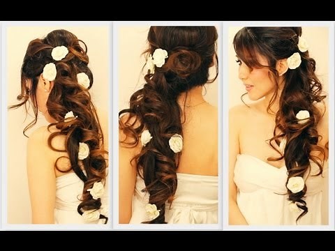 ★ ELEGANT SIDE-SWEPT CURLS WEDDING PROM HAIRSTYLES TUTORIAL | CURLY BRIDAL UPDO FOR LONG HAIR