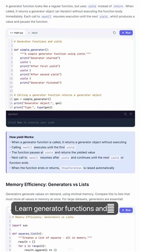 Python Generators - yield Keyword, Generator Functions & Expressions — in 30 seconds #Python