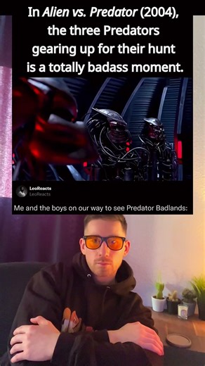 Leo reacts In Alien vs Predator 2004, the three Predators gearing up for their hunt is a totally