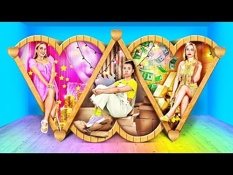 TINY HOUSE FOR TRIPLETS || We Build Poor vs Rich vs Giga Rich Secret Room! Cool Crafts by 123 GO!