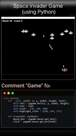 SPACE INVADER GAME in Python | Full Project for Beginners 🚀👾 #coding #vira#shorts #codingfun