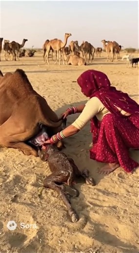 Camel giving Brith to infant, Woman helping #camel #camelbrith #Woman #Infantbrith #camelsurvival