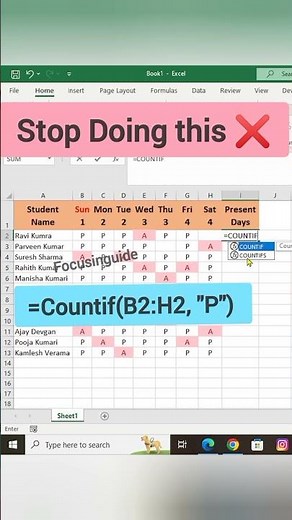 How to Use COUNTIF Function in Excel | Easy Step-by-Step Tutorial #focusinguide #shorts