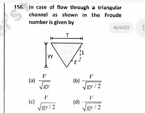 In case of flow through a triangular channel as shown in the di... | Filo