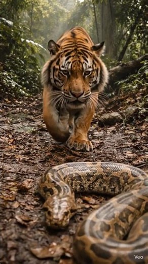 Tiger vs Giant Python 🐅🐍 Real Jungle Fight Caught on Camera | Wildlife#Shorts#ai