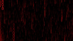 Red Binary Code Falling Down - Matrix Concept. Camera Moves Thorough Falling Digits