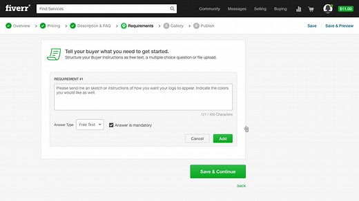 Gig Create: Step 4 (Requirements)