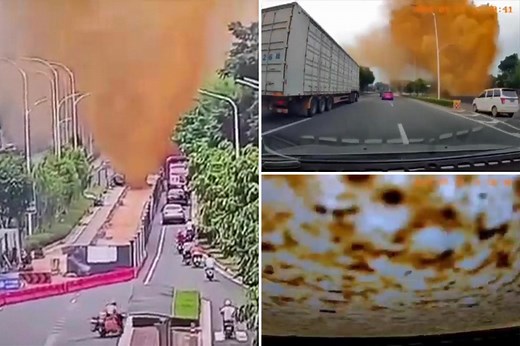 Gross video shows ‘poo-cano’ blowing 33 feet in air, covering pedestrians and cars: ‘I’m drenched in poo’
