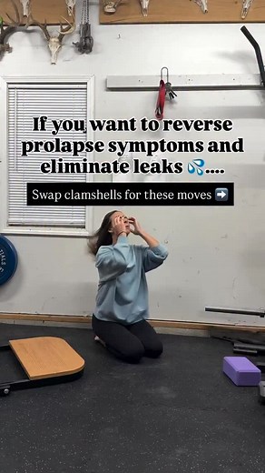 If you want to really restore your pelvic floor function and reduce prolapse symptoms stop doing clam shells as your main glute exercise and swap them for these more functional ones: ✔️Hip hikes ✔️Airplane ✔️Reverse clams Here’s why: Clam shells focus on external rotation and tend to contract more of the back pelvic floor essentially “closing off the back passage.” For many moms, this area is already tight and overactive. Adding more tension can actually stall healing. Not only that, but it open