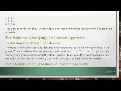 Understanding the Transitive Closure Using Warshall's Algorithm