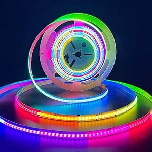 HAMRVL FCOB RGB Smart IC COB LED Strip Lights,WS2811 Addressable Flexible High Density Uniform Color Chasing LED Lights DC 24V 576LED/m 16.4ft Wide 10mm for Home TV Party(No Controller&Power Supply)