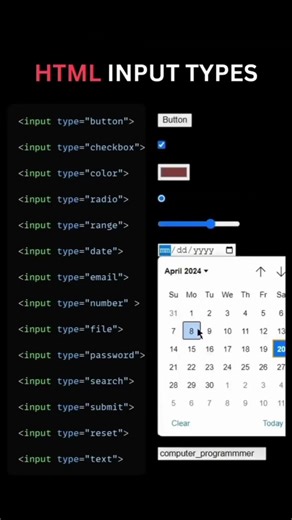 Input Types in HTML #html #indiancodestack #coding #fullstackdeveloper #frontendcourse