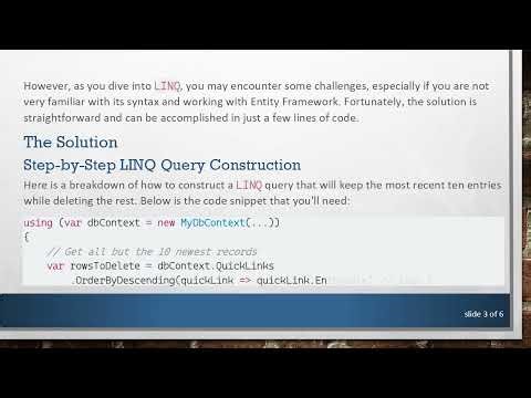 How to Write a LINQ Query to Keep the Most Recent 10 Entries