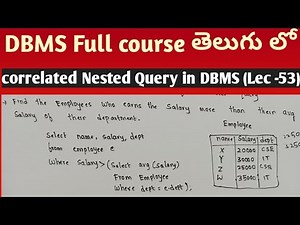 correlated Nested Query in DBMS in Telugu | Nested query | SRT Telugu Lectures | DBMS tutorials