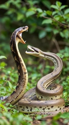 The king cobra attacking Python