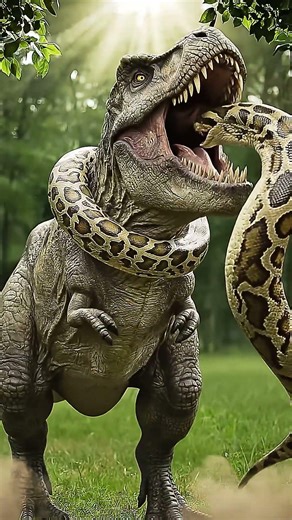 T-Rex vs Giant Python: The Ultimate Battle for Survival! #shorts