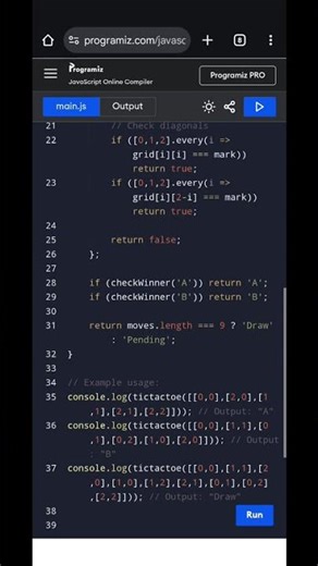 Tic-Tac-Toe Game Outcome | JavaScript Algorithm & LeetCode Solution
