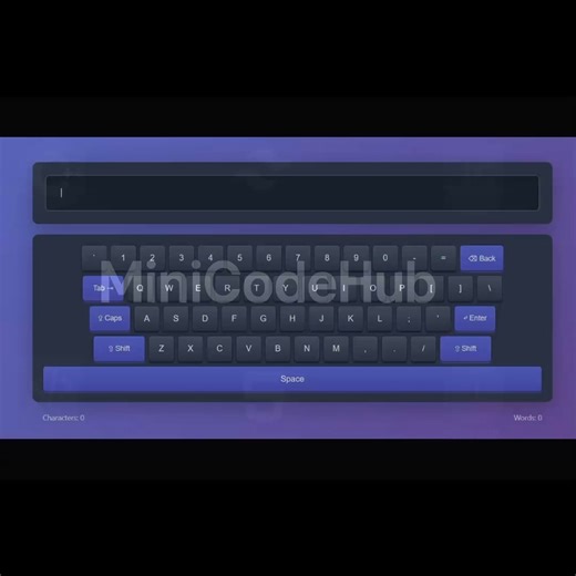MiniCodeHub on Instagram: "Virtual Keyboard On Screen Keyboard #javascript #webdev #frontend #uidesign #coding Music: Jim Yosef – Arrow Provided by NoCopyrightSounds (NCS) https://www.youtube.com/c/NoCopyrightSounds @nocopyrightsounds source code: https://github.com/MiniCodeHub/HTML-CSS-JAVASCRIPT/blob/main/Virtual Keyboard (On-Screen Keyboard).html Build a fully clickable virtual keyboard with Caps Lock & Backspace logic Learn event delegation, state handling, and real-world UI behavior Level: 