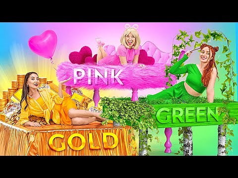 WE BUILD A BUNK BED FOR TRIPLES | One Color Challenge 24 Hours! DIY Hacks for Secret Room by 123 GO!