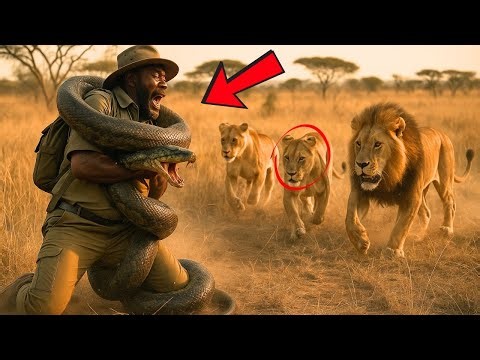 Un homme est attaqué par un python géant, mais un groupe de lions surgit et l’impossible se produit