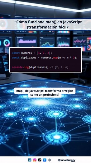 “Cómo funciona map() en JavaScript (transformación fácil)” map() transforma arrays sin modificarlos. Perfecto para listas, tablas, UI en React o datos dinámicos. Aquí un ejemplo rápido duplicando valores. #javascript #arrays #desarrolloweb #frontend #programacion | Krlosluiggy | Facebook