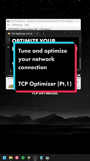 How to optimize (tune and tweak) your network connection for Windows 10 / 11. There’s outdated tweaks for gaming out there and optimizations that would not make sense today. But here is a few things to consider when using TCP Optimizer. #network #pctweaks #techtok #optimizepc #gamingpc #pcgaming