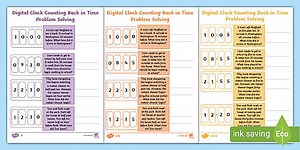 Digital Clock Counting Back in Time Problem Solving Worksheet