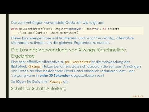 Lösung für das PD.ExcelWriter Anhängeproblem in Python: Eine schnelle Alternative mit Xlwings