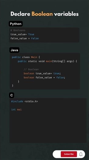 Declare Boolean Variables in Python, Java & C | Programming Basics for Beginners 🚀#Python #Java #yt