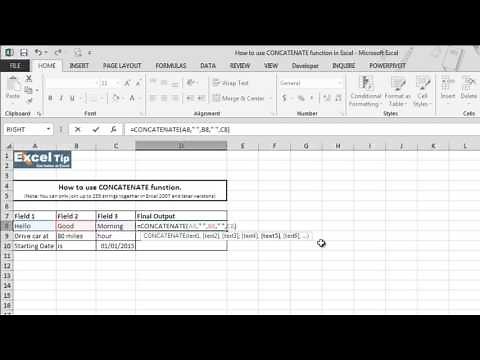 How to use CONCATENATE function in Excel
