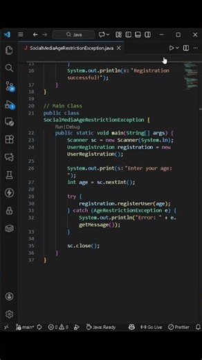Java Exception Handling Project Social Media Age Restriction Checker Custom Exception Example