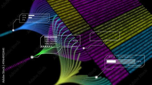 AI data flow visualization shows dynamic streams of digital information processing across a network, illustrating modern artificial intelligence systems, real time analytics, and advanced technology i