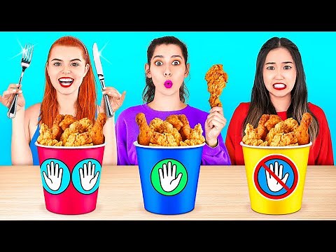 NO HANDS VS ONE HAND VS TWO HANDS! Funny FOOD Situations! 100 Layers of Food by 123 GO! CHALLENGE