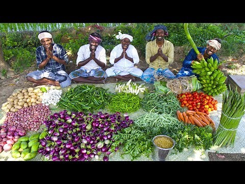 KING of VEGETABLE Recipe | SAMBAR Recipe with Four Side Dish | Veg Village Food Cooking in Village