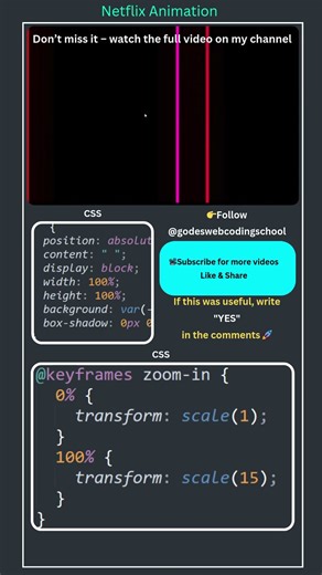 Netflix Logo Animation using HTML & CSS 🎬 | Pure CSS Animation #Shorts #cssanimation godesweb