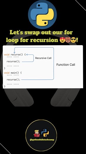 pythonfullstackcamp on Instagram: "Let's understand how recursion replace our traditional loops 😎😎 recursion vs loops replace loops with recursion recursion instead of loops recursive programming explained loops vs recursion performance when to use recursion over loops convert loop to recursion recursion examples in programming iterative vs recursive approach understanding recursion for loops #recursion #learnpython #pythonbasics #pythondev #pythonbegginers"