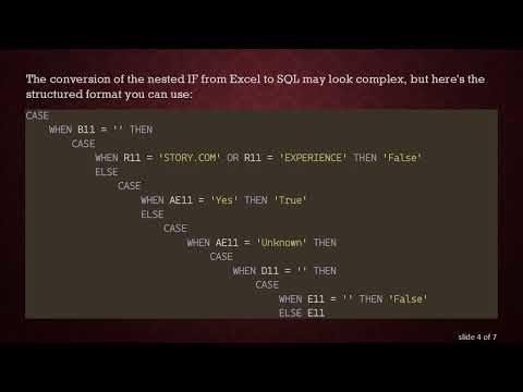 Converting a Nested IF Excel Formula to SQL CASE Statement
