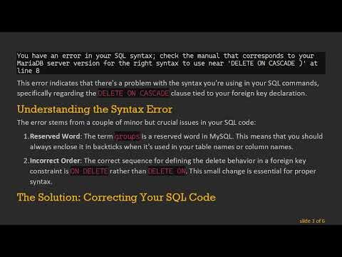 Fixing the DELETE ON CASCADE Syntax Error in MySQL Tables
