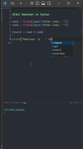 [06] Python Remainder Program | Modulus Operator (%) | Codex People #shorts