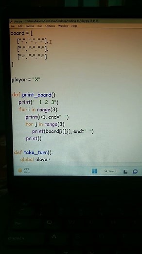 python program that simulates game tic tac toe #coding #python #pythonprogram #idle #viral